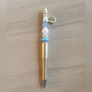 Gold and Blue Beaded Pen